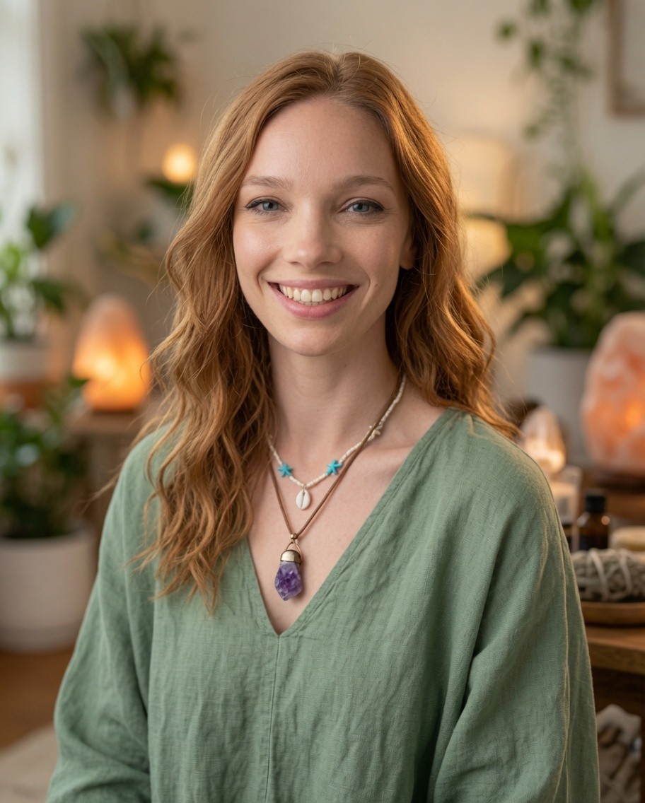 Emily of Bud & Bloom Healing in a warm holistic studio setting